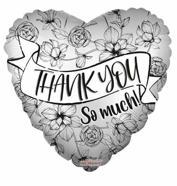 Thank you So much Hart  |  Folie Ballon |  Bedankt  |  | Inclusief Helium en lint | 45 cm | Zilver