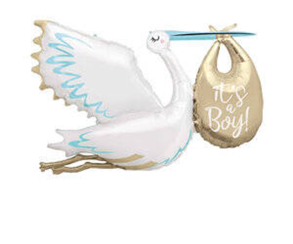 151 cm ! Its a Boy Ooievaar  |  Folie Ballon |  Baby  |  | Inclusief Helium en lint | XXL  | Blauw Wit