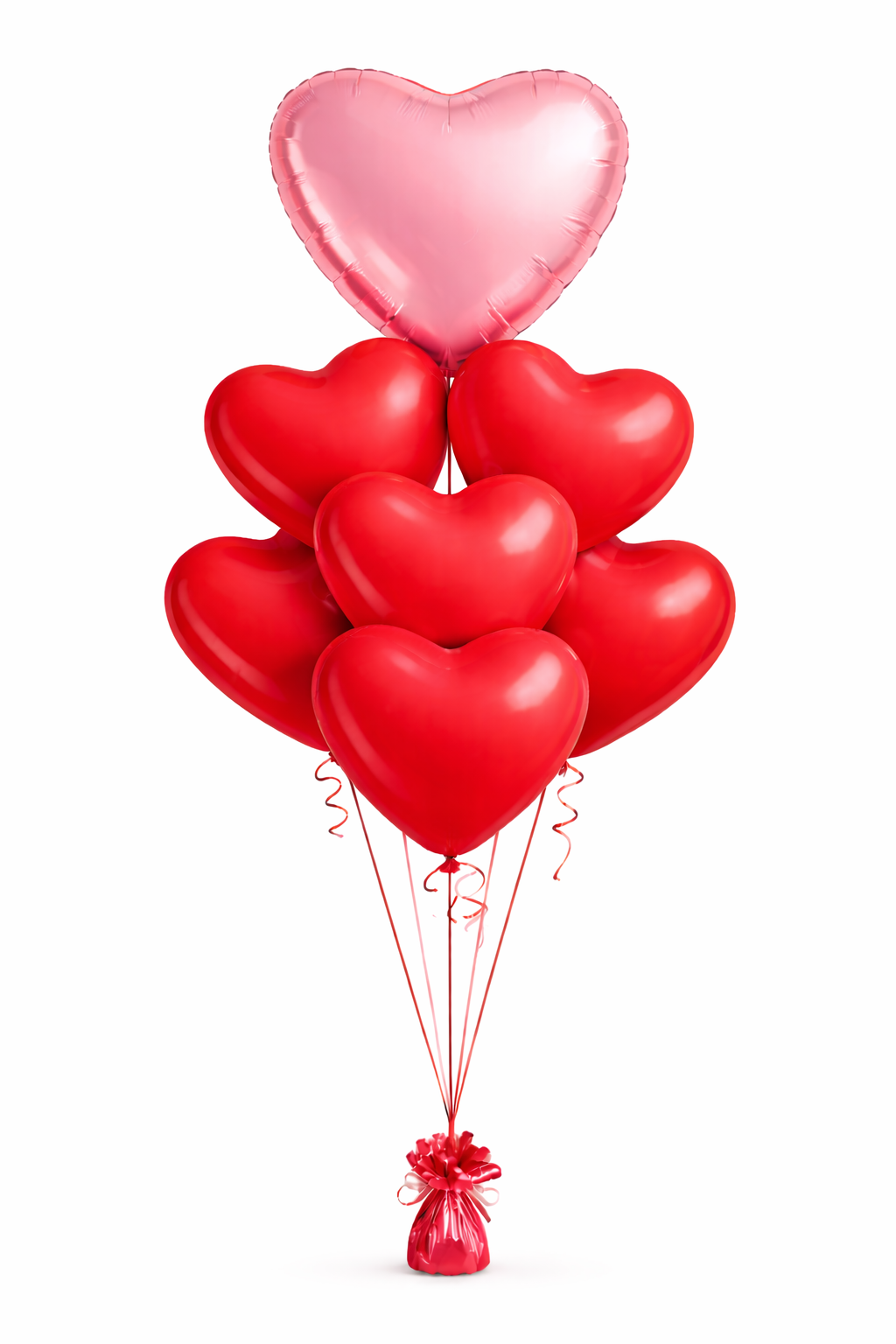 Hartjes tros Roze Folie hart en 6 Rode Hartjes | Liefde & Valentijn | inc helium lint en gewichtje