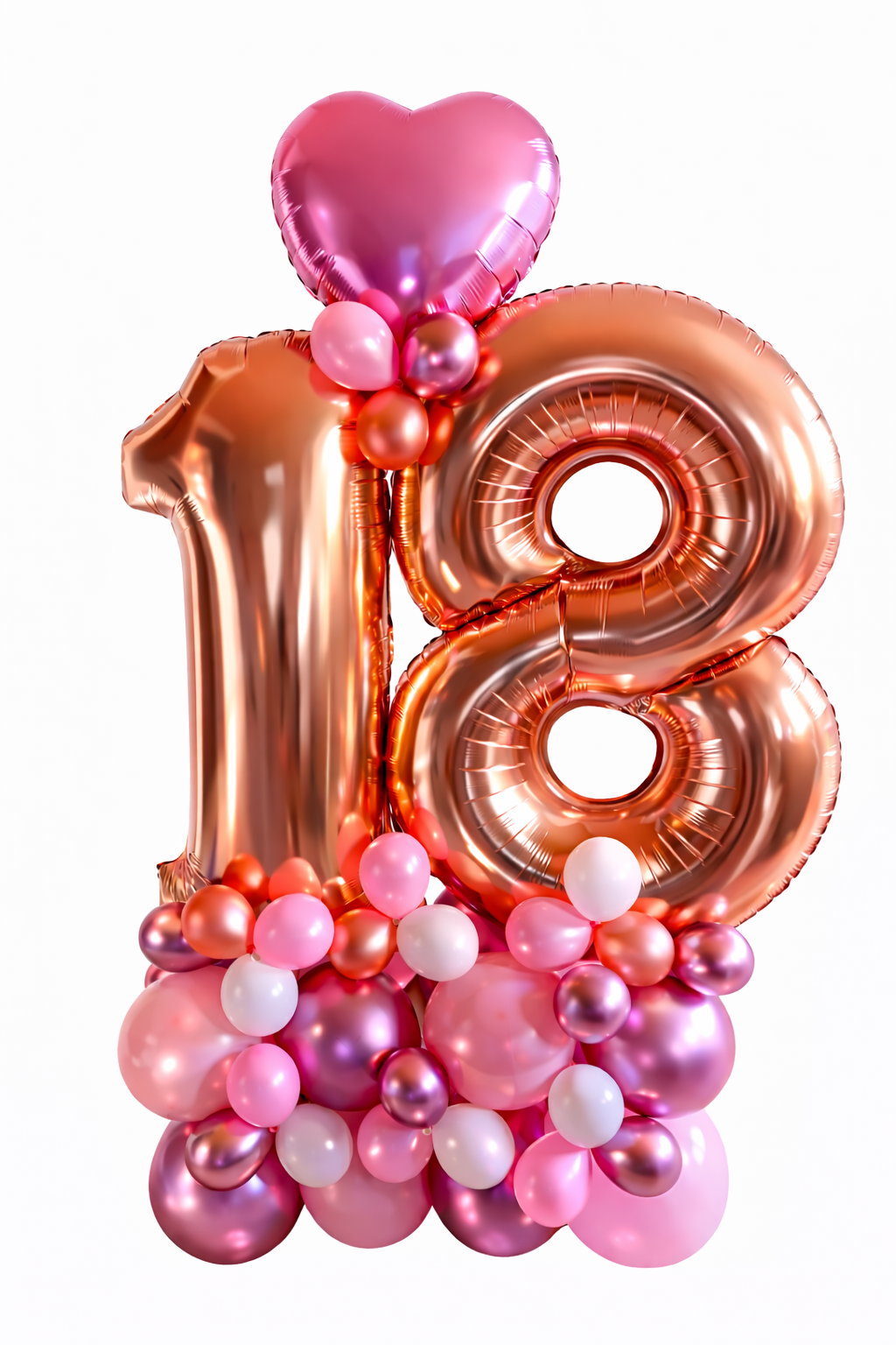 Ballonnenpilaar met Cijfers & Hart – Roze & Roségoud