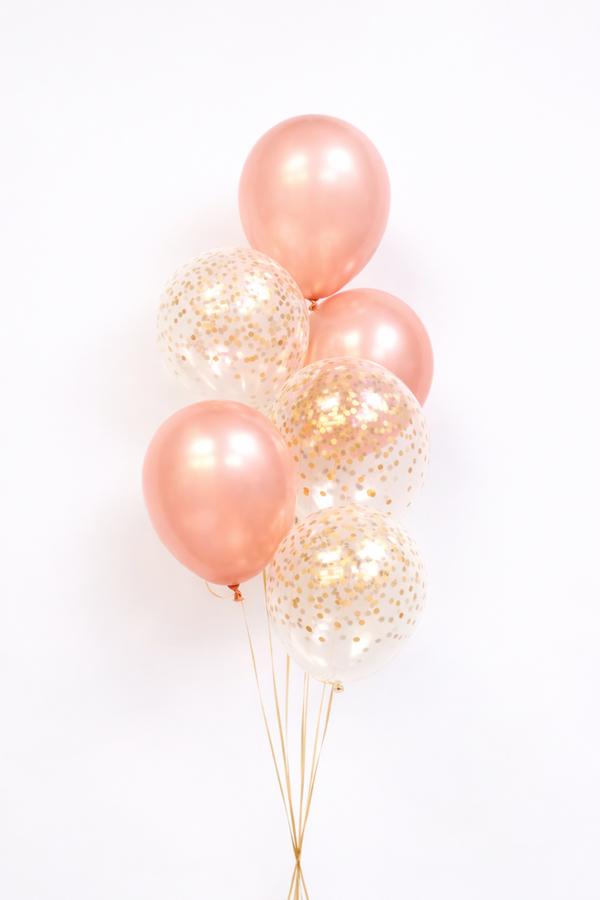 Tros Heliumballonnen Peach Gold Glitter VIP Serie, 6 stuks inc helium + gewichtje