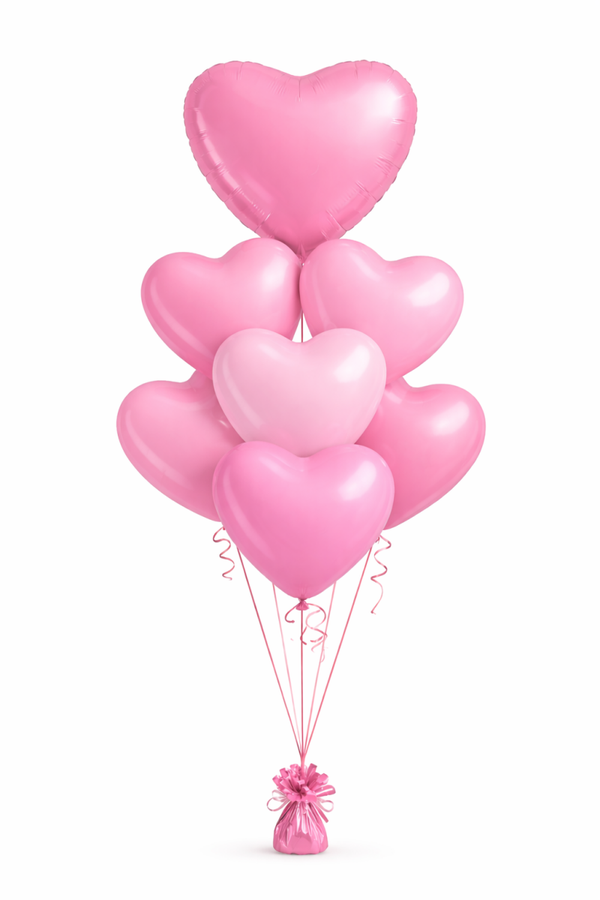 Hartjes tros Roze met Folie hart en 6 latex Hartjes | Liefde & Valentijn |  inc helium lint en gewichtje