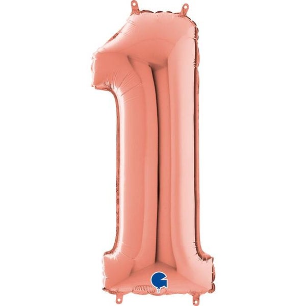 Cijferballon  Rosé Goud – keuze uit alle cijfers | Folie | 100 cm | incl. helium, lint & gewichtje