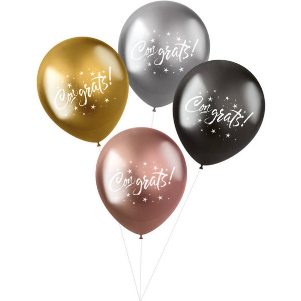 Congrats | Shimmer | Gefeliciteerd | Vier stuks | Tros | Chrome vip mix | Inclusief helium en gewichtje | Goud Zilver Rose