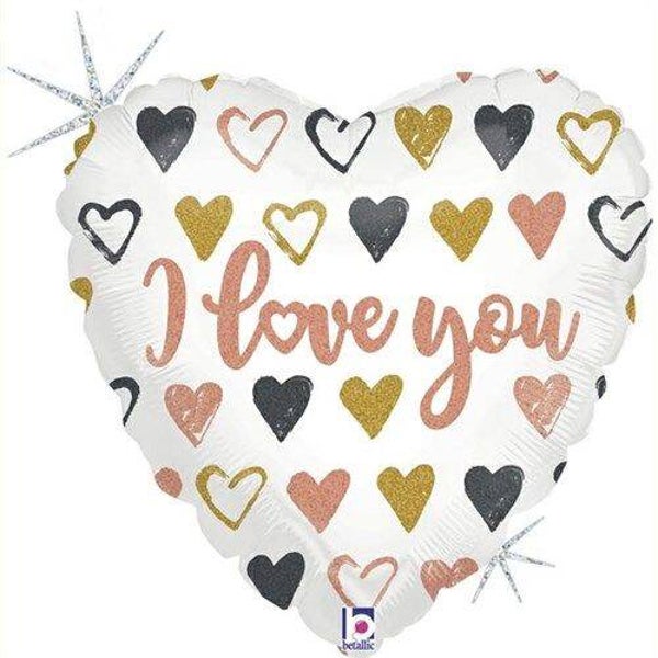 Hart I love you  | Folie Ballon  | Liefde & Valentijn | Inclusief Helium en Lint | 45 cm |  Zwart Wit Goud