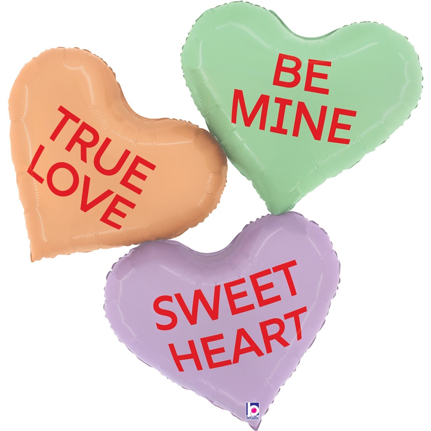 3 Snoep Hartjes aan elkaar XXL | Folie Ballon | Liefde & Valentijn |  90 cm XXL Mix | Inclusief Helium en lint | 90 cm | Roze Groen Oranje Paars