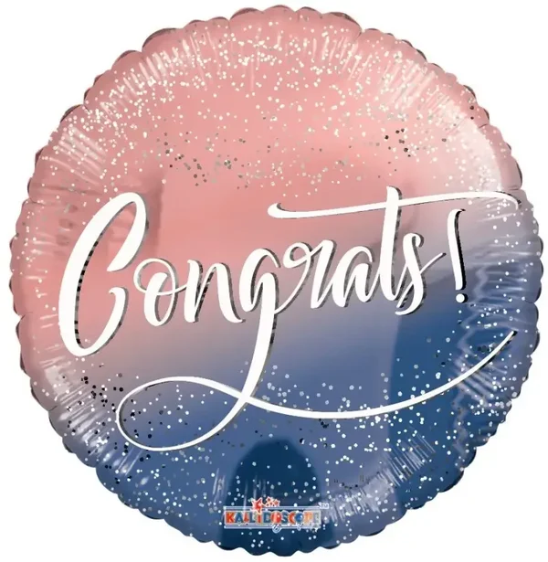 Geslaagd Pink Blue |  Folie Ballon | Geslaagd | Gefeliciteerd | Inclusief Helium en Lint | 45 cm | Roze Blauw