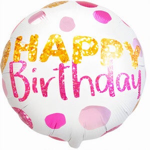 Happy Birthday Bol  | Folie Ballon  || Verjaardag | Inclusief Helium en Lint | 45 cm | Goud Roze Wit