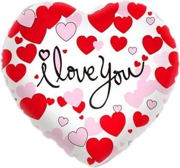 Happy Valentines Day Hart met hartjes | Folie Ballon  | Liefde & Valentijn | Inclusief Helium en Lint | 45 cm |  Rood Roze