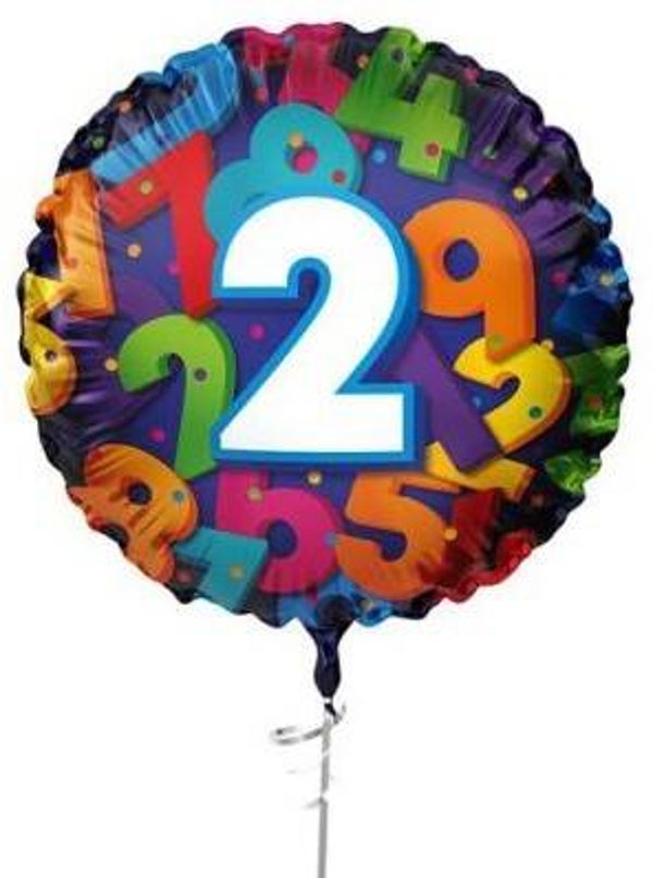 2 jaar Ballon |  Rond  | Folie ballon  | Cijfer |  Verjaardag | Inclusief Helium en Lint | 45 cm