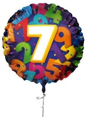 7 jaar  Ballon|  Rond  | Folie ballon  | Cijfer |  Verjaardag | Inclusief Helium en Lint | 45 cm