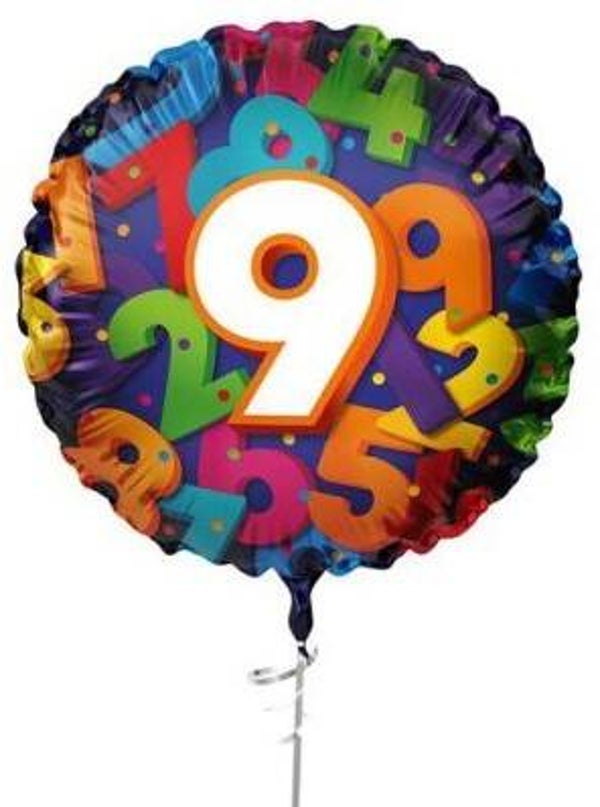 9 jaar  Ballon|  Rond  | Folie ballon  | Cijfer |  Verjaardag | Inclusief Helium en Lint | 45 cm