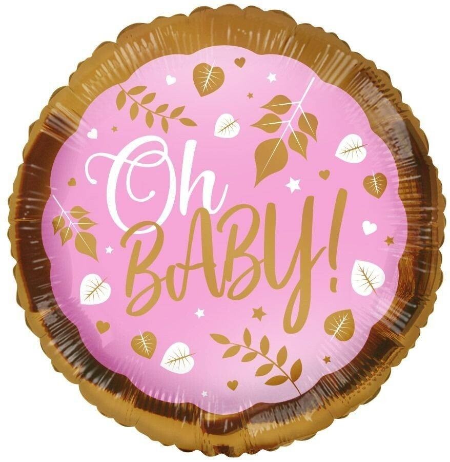 Oh Baby Roze Rond  | Folie Ballon  | Baby | Inclusief Helium en Lint | 45 cm |  Roze Goud