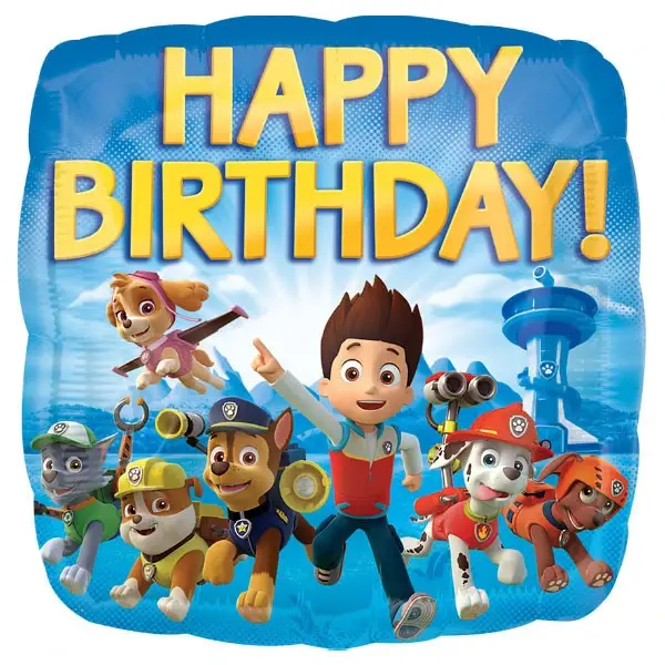 Happy Birthday | Paw Patrol | Folie Ballon  | Kids | Verjaardag | Inclusief Helium en Lint | 45 cm|  Blauw Goud