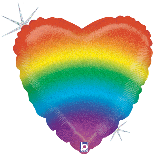 Hart  Regenboog | Folie Ballon  | Liefde & Valentijn | Inclusief Helium en Lint | 45 cm |  Rood Geel Groen Blauw