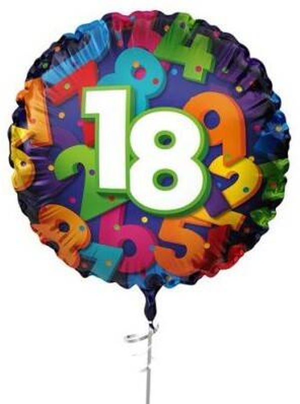 18 jaar Ballon |  Rond | Folie ballon  | Cijfer |  Verjaardag | Inclusief Helium en Lint | 45 cm