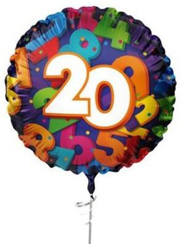 20 jaar Ballon |  Rond   | Folie ballon  | Cijfer |  Verjaardag | Inclusief Helium en Lint | 45 cm
