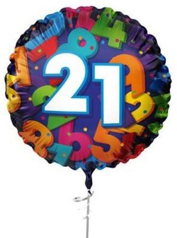 21 jaar Ballon  |  Rond  | Folie ballon  | Cijfer |  Verjaardag | Inclusief Helium en Lint | 45 cm