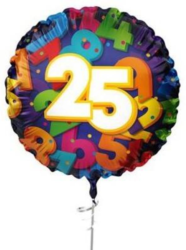 25 jaar Ballon |  Rond | Folie ballon  | Cijfer |  Verjaardag | Inclusief Helium en Lint | 45 cm