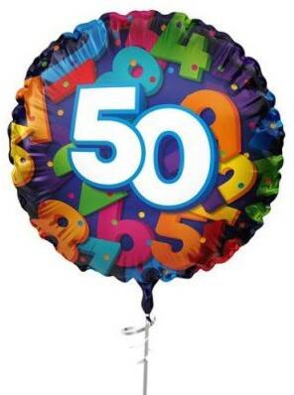 50 jaar Ballon |  Rond   | Folie ballon  | Cijfer |  Verjaardag | Inclusief Helium en Lint | 45 cm