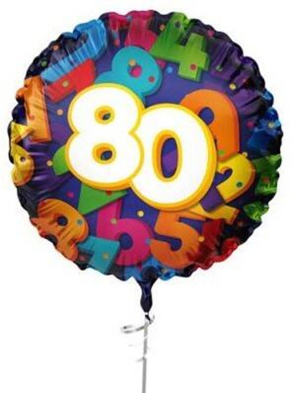 80 jaar Ballon |  Rond   | Folie ballon  | Cijfer |  Verjaardag | Inclusief Helium en Lint | 45 cm