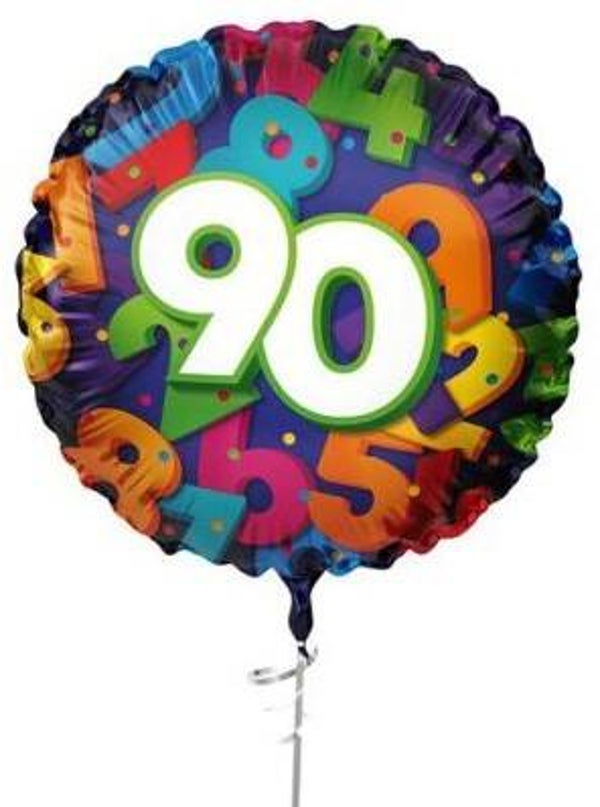 90  jaar Ballon |  Rond   | Folie ballon  | Cijfer |  Verjaardag | Inclusief Helium en Lint | 45 cm