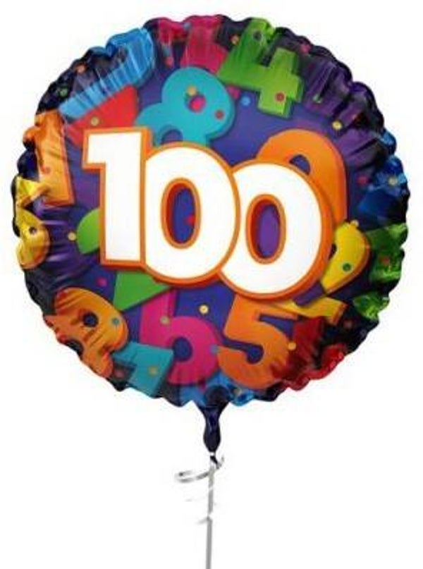 100  jaar Ballon |  Rond   | Folie ballon  | Cijfer |  Verjaardag | Inclusief Helium en Lint | 45 cm