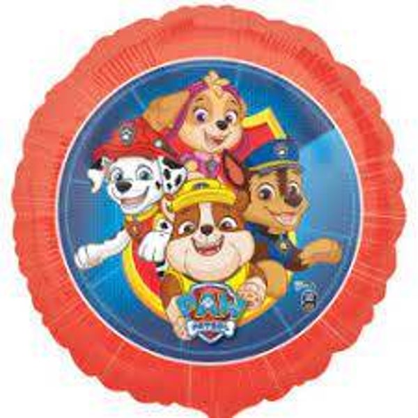 Paw Patrol Rond | Folie Ballon  | Kids | Verjaardag | Inclusief Helium en Lint | 45 cm |  Rood Blauw