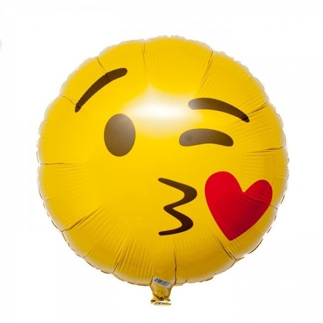 Emoticon Kus | Folie Ballon  | Kids | Mix | Liefde & Valentijn Inclusief Helium en Lint | 45 cm | Geel