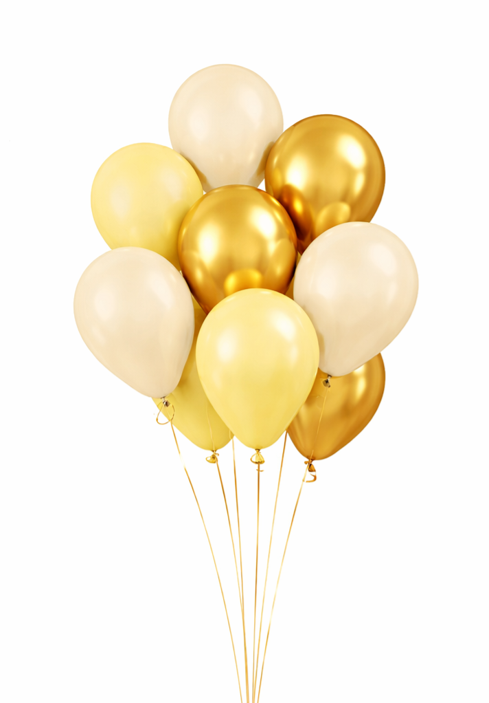 Ballonnentros Royal Vip Lemon Curd | 9 stukst | Inclusief helium, lint en gewichtje  | Goud, creme wit Geel