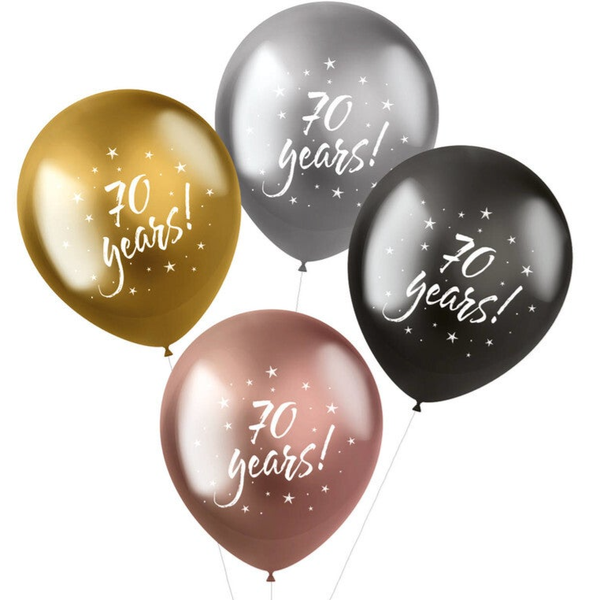 70 Jaar | Shimmer | Verjaardag | Vier stuks | Tros | Chrome vip mix | Inclusief helium en Lintje | Goud Zilver Rose