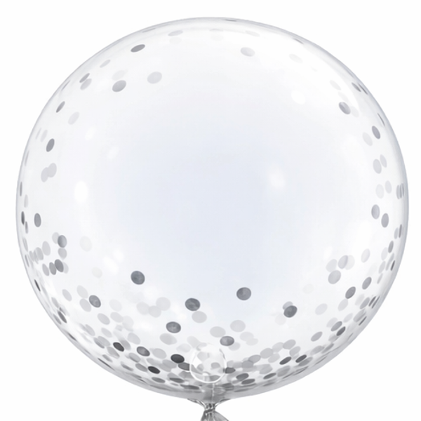 Transparante Glitter Ballon Zilver |  Clear Bubble | Inclusief Helium en lintje | XL 60 Cm
