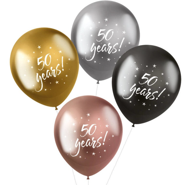 50 Jaar | Shimmer | Verjaardag | Vier stuks | Tros | Chrome vip mix | Inclusief helium en Lintje | Goud Zilver Rose