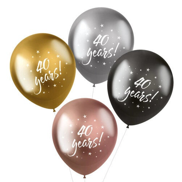 40 Jaar | Shimmer | Verjaardag | Vier stuks | Tros | Chrome vip mix | Inclusief helium en Lintje | Goud Zilver Rose