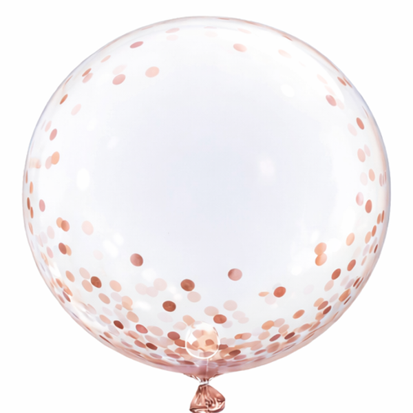 Transparante Glitter Ballon Rosé Goud |  Clear Bubble | Inclusief Helium en lintje | XL 60 Cm