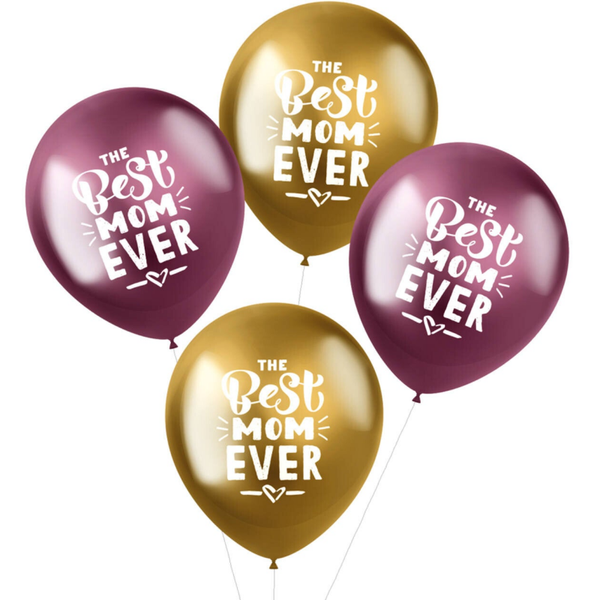 Best Mom ever | Moederdag | Shimmer | Gefeliciteerd | Vier stuks | Tros | Chrome vip mix | Inclusief helium en Lintje| Goud Rose