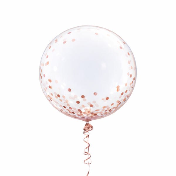 Transparante Glitter Ballon Rosé Goud |  Clear Bubble | Inclusief Helium en lintje | 30 Cm