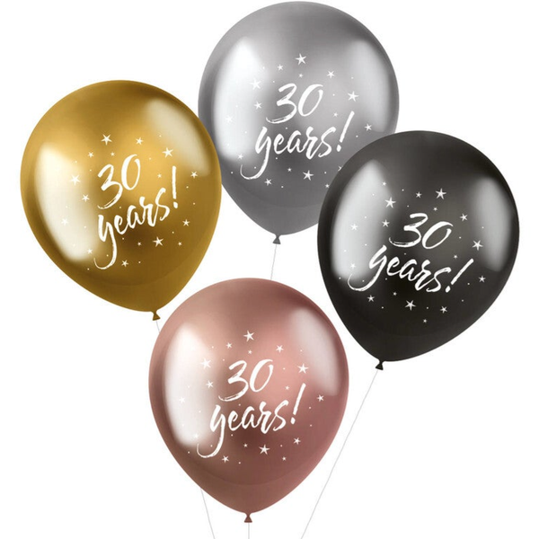 30 Jaar | Shimmer | Verjaardag | Vier stuks | Tros | Chrome vip mix | Inclusief helium en Lintje | Goud Zilver Rose