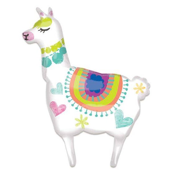 Lama Kleur | Folie Ballon | Kids | Mix | Inclusief Helium en lint | 78 cm | Wit Geel Groen Paars