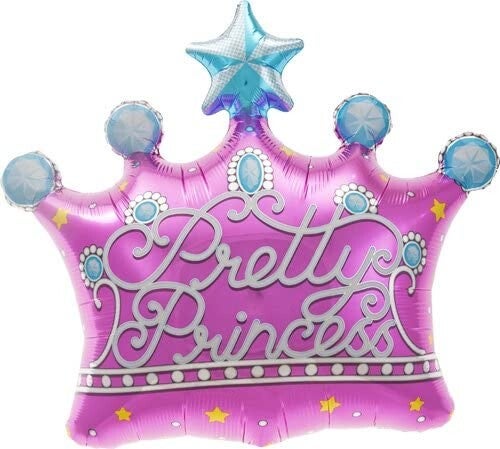 Pretty Prinses Kroon | Folie Ballon | Kids | Mix | Inclusief Helium en lint | 70 cm | Roze