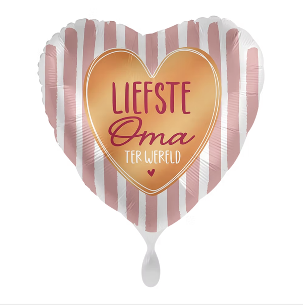 Hart Liefste Oma | Folie ballon  | Mix| Kids | Inclusief Helium en Lint | 45 cm | Roze Goud