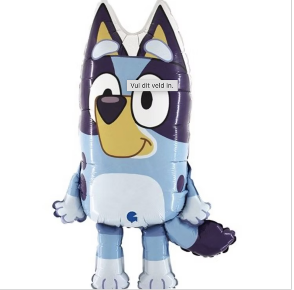Bluey Shape |  Folie Ballon |  Kids | Inclusief Helium en Lint | 75 cm  | Blauw