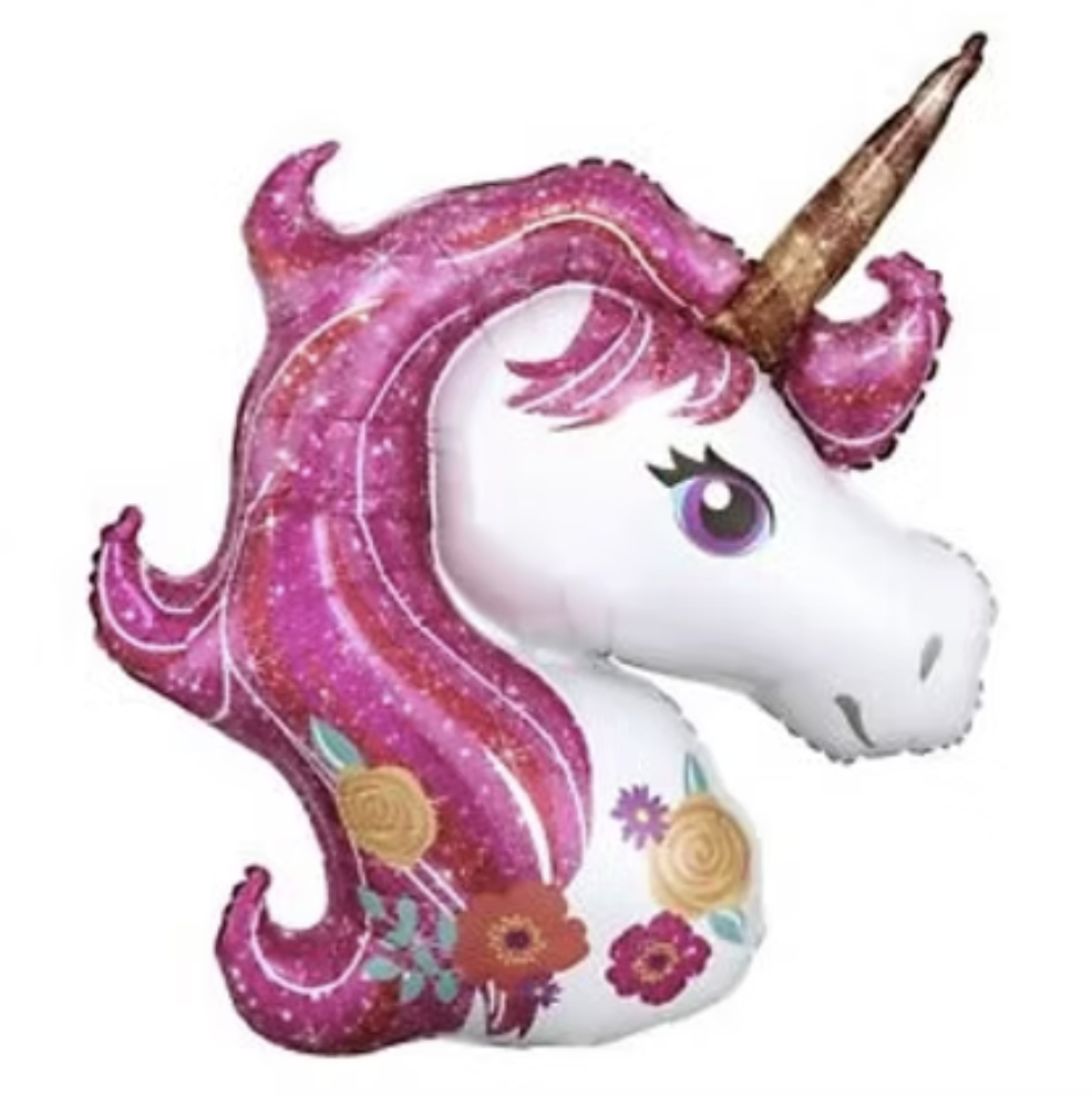 Eenhoorn Roze |  Folie Ballon |  Kids | Inclusief Helium en Lint | XL 75 cm  | Roze Wite