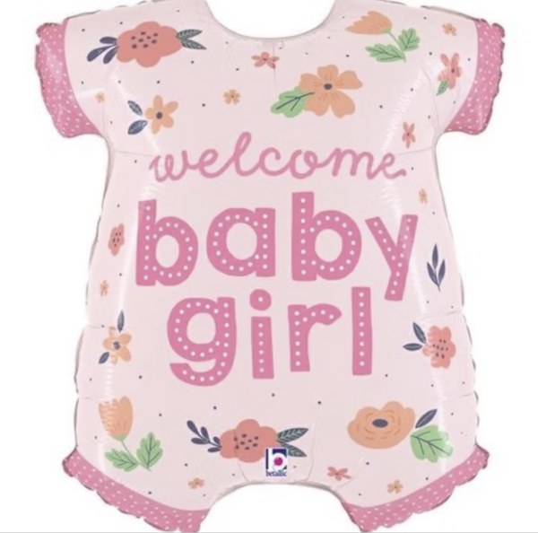 Welcome Baby Girl  |  Folie Ballon |  Baby  | Inclusief Helium en lint | 66 cm  | Roze
