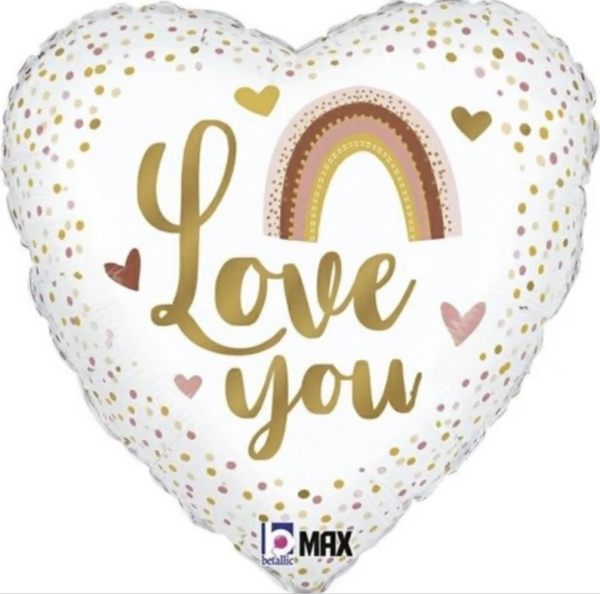 I Love You Hart Cream  | Folie ballon  | Liefde & Valentijn| Verjaardag | Inclusief Helium en Lint | 45 cm | Wit Creme