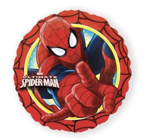 Spiderman Rond | Folie ballon  | Kids | Verjaardag | Inclusief Helium en Lint | 45 cm | Rood