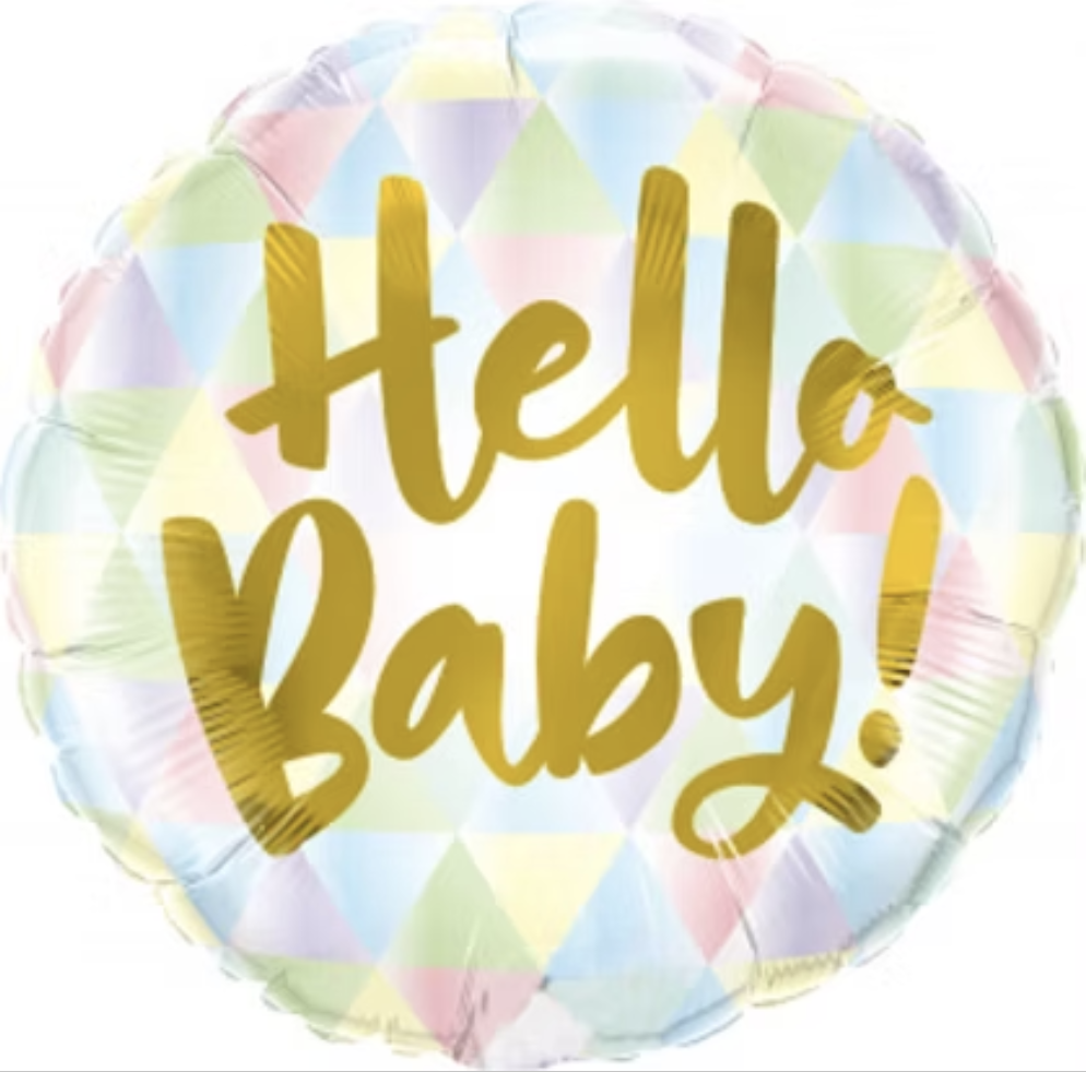 Hello Baby Yellow  |  Folie Ballon |  | Baby | Inclusief Helium en Lint | 45 cm | Goud