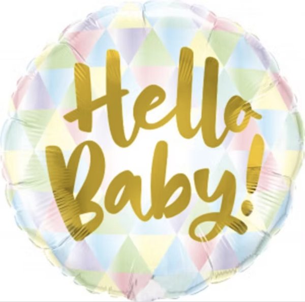 Hello Baby Yellow  |  Folie Ballon |  | Baby | Inclusief Helium en Lint | 45 cm | Goud