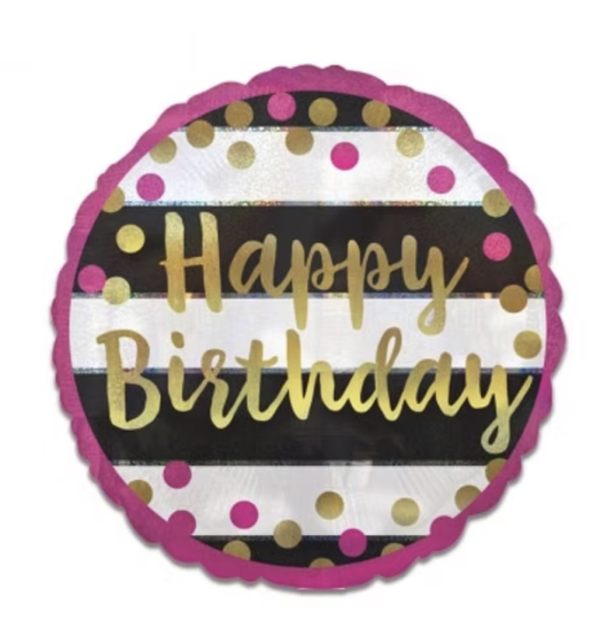 Happy Birthday  Rond Roze  |  Folie Ballon |  | Verjaardag | Inclusief | Helium en Lint | 45 cm | Goud Roze