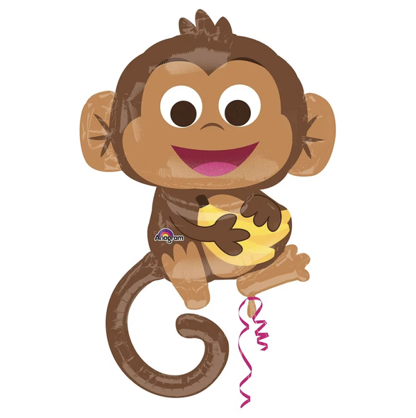 Aapje   |  Folie Ballon |  Kids | Inclusief Helium en Lint | XL 80 cm  | Bruin